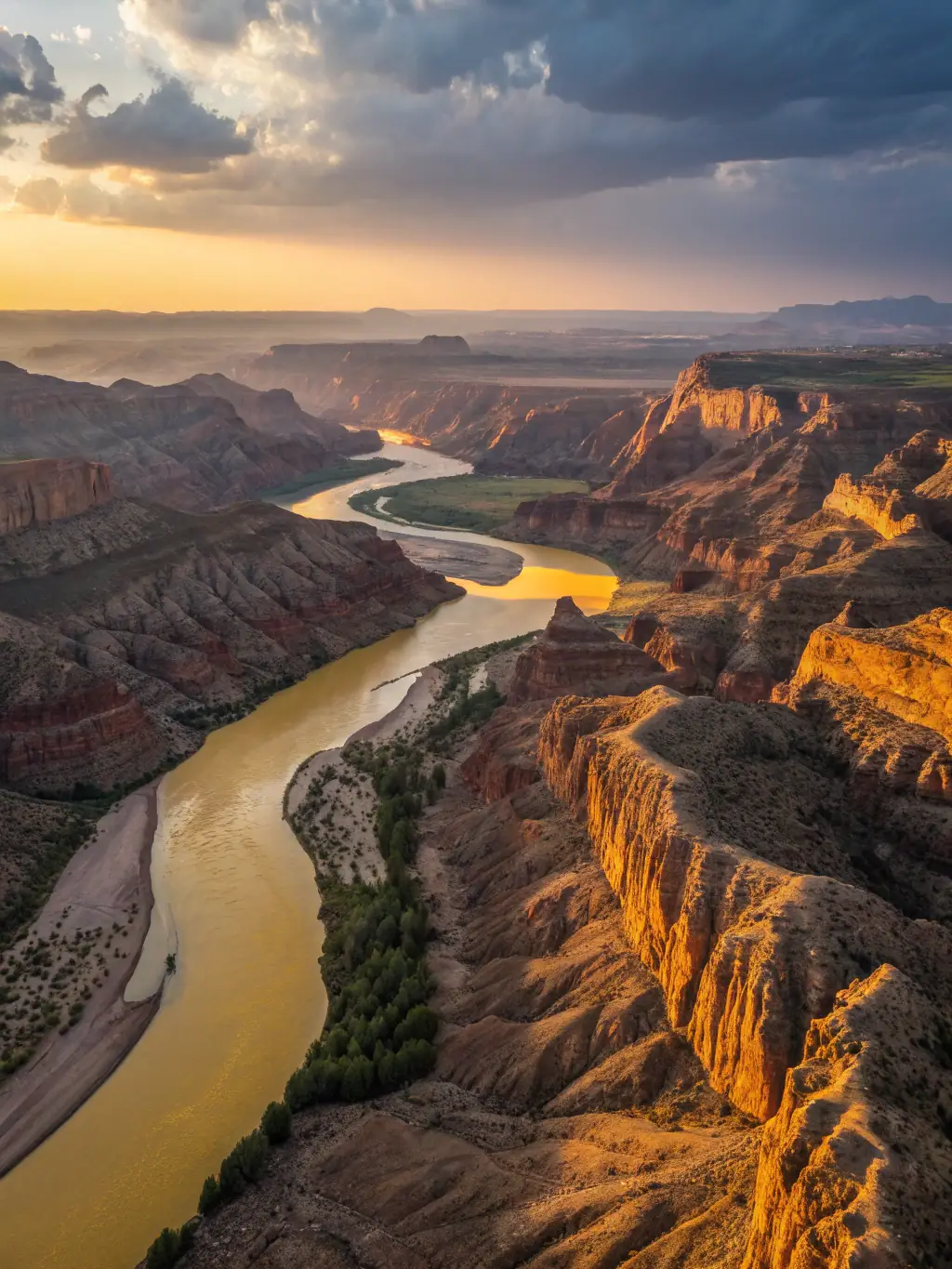 A stunning aerial view of Laoniuwan National Geopark, showcasing the dramatic bend of the Yellow River and the unique geological formations.